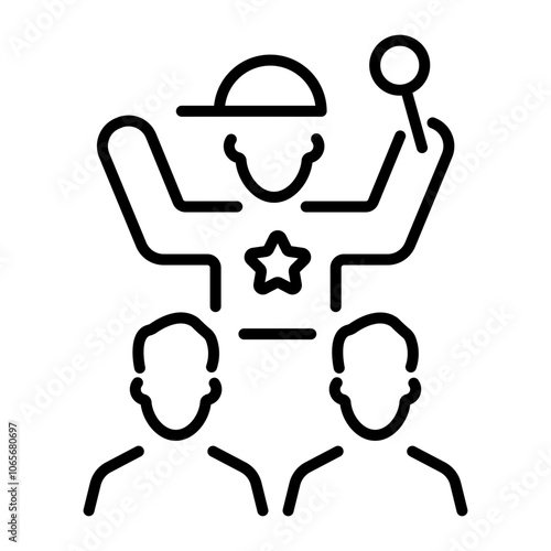 A linear icon of a concert performer on stage with an audience