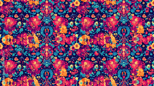Colorful abstract seamless pattern featuring a harmonious blend of vivid hues ideal for fabric design and creative projects