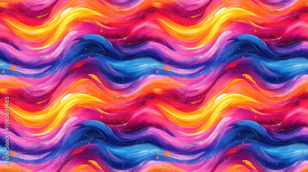 Fototapeta premium Colorful wavy abstract pattern with dynamic brush strokes and vivid splashes ideal for creative backgrounds or wall textures