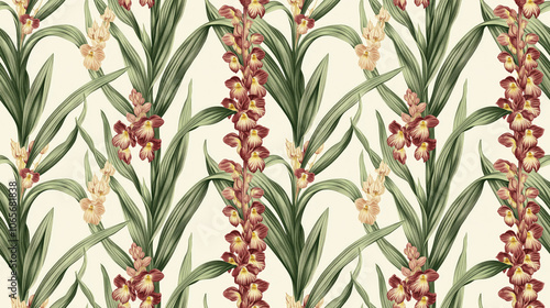 Seamless high resolution pattern featuring Lachenalia mediana Jacq vintage botanical illustration showcasing detailed floral artistry photo