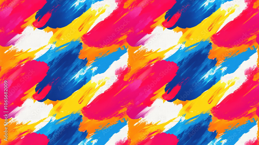 Fototapeta premium Vibrant abstract seamless pattern featuring bold colorful paint strokes ideal for textile design and artistic backgrounds