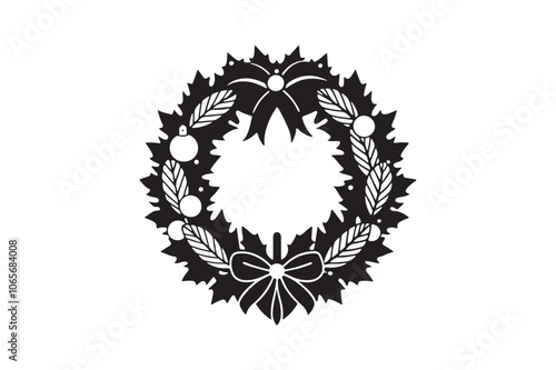 Christmas Wreath silhouette vector illustration, Christmas Wreath silhouette bundle 