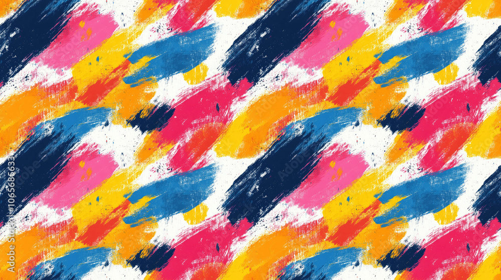 Fototapeta premium Seamless abstract pattern featuring brushed painted strokes in vibrant colors perfect for textile and wallpaper design