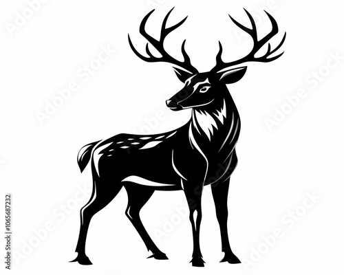 Vector mule deer silhouette black illustration on a white background