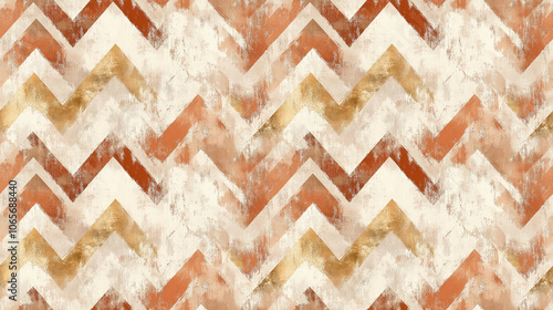 Beige boho texture seamless pattern featuring brown dyed zigzag and gold geo strokes ideal for textile and wallpaper design