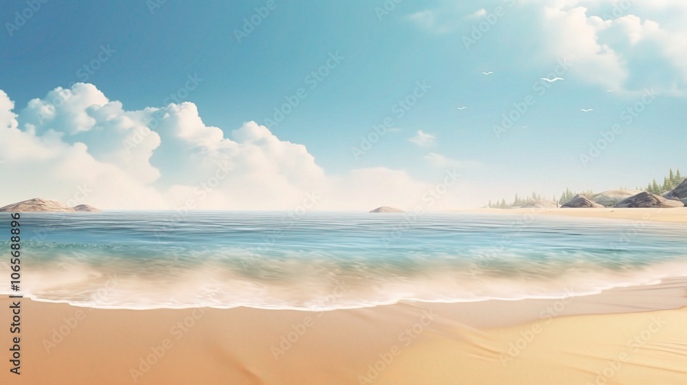 Serene Beach with Calm Waves and Blue Sky Serene Beach with Calm Waves and Blue Sky