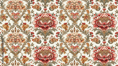 Seamless pattern featuring ethnic motifs with Mughal art floral designs and intricate baroque elements for modern textile applications