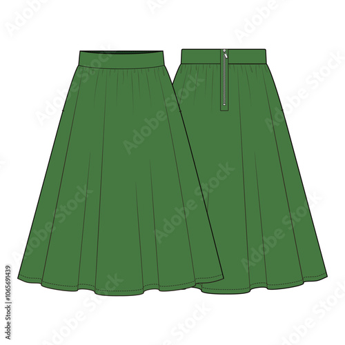 Green Circle Skirt Technical Drawing Vector Template

