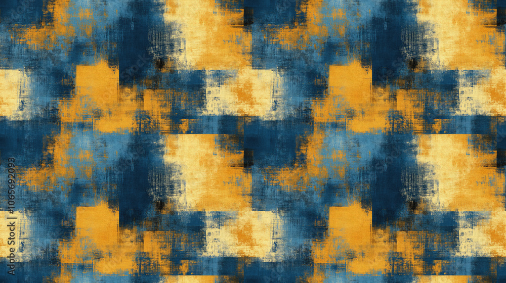 Obraz premium Seamless abstract textured pattern featuring blue yellow and brown hues on old canvas ideal for art texture and vintage design