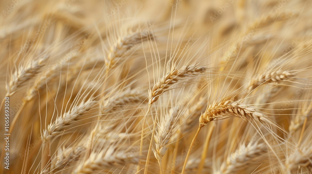 Fototapeta premium A close-up of barley heads ready for harvest, with the sun casting a warm glow