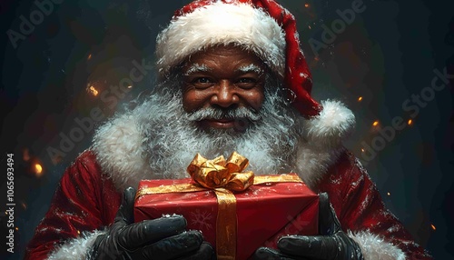 american black santa claus holding a bunch of presents for the kids, Black Santa Claus, African American Santa, 