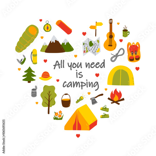 Camping essentials collection. fun and adventure in the great outdoors.