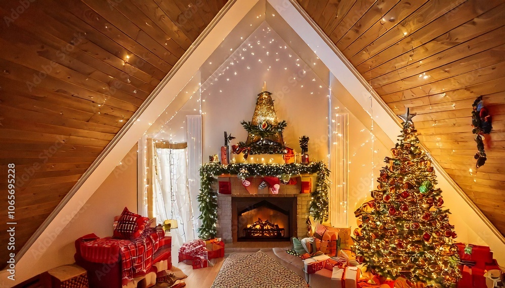 Fototapeta premium Navidad, arbol, luces, ambar, cojines 