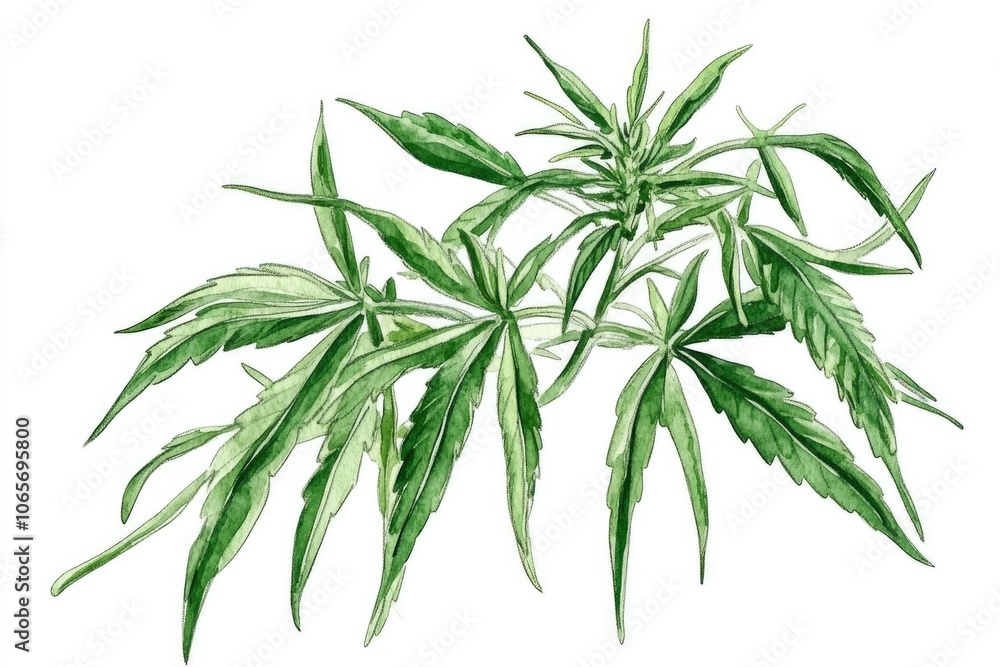 Fototapeta premium Hand-drawn Watercolor Illustration of Organic Hemp and Cannabis Plant for Herbal Medicine and Health Benefits