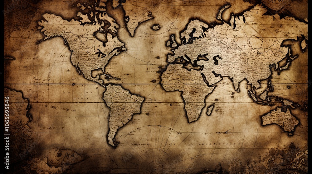 Naklejka premium Vintage World Map on Antique Background