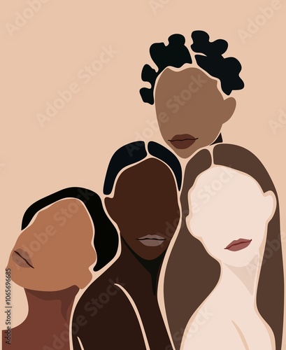 Black Afro Girl Woman Illustration.African Abstract Minimal Wall Art Canvas Painting Poster Print Wall Picture.Melanin Queen.Beauty.Different faces.Group of people.