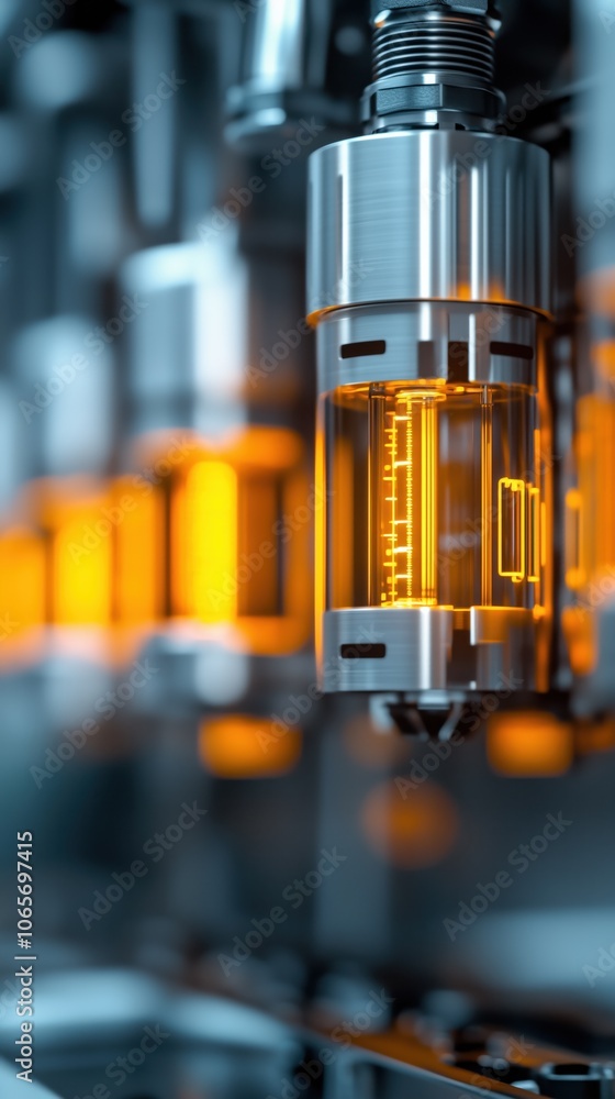 Close-up of industrial machine display with glowing orange details Close-up of industrial machine display with glowing orange details