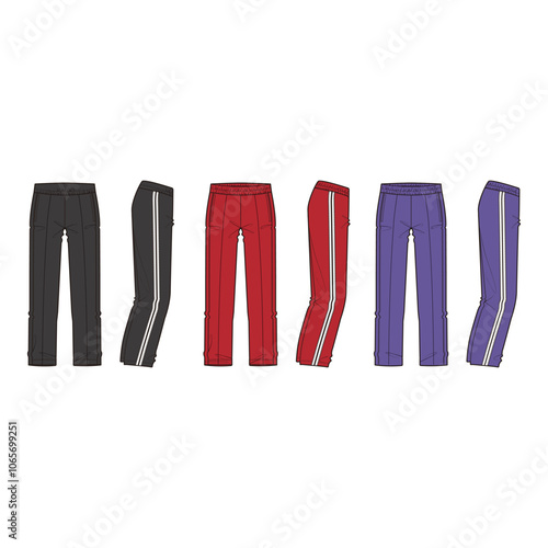 Multi-Color Track Pants Front and Side View Line Art
