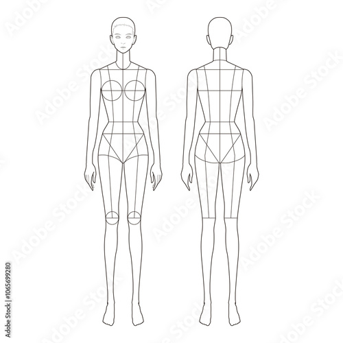 Female Body Outline Front and Back View Template
