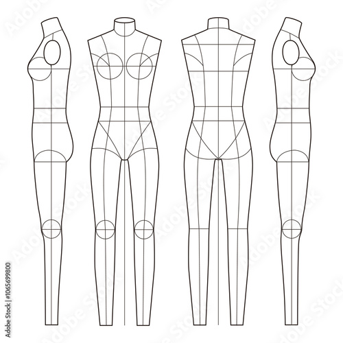 Female Body Outline Side and Back View Technical Drawing
