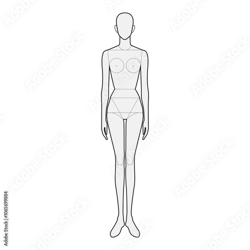 Female Body Outline with Proportion Guidelines Front View
