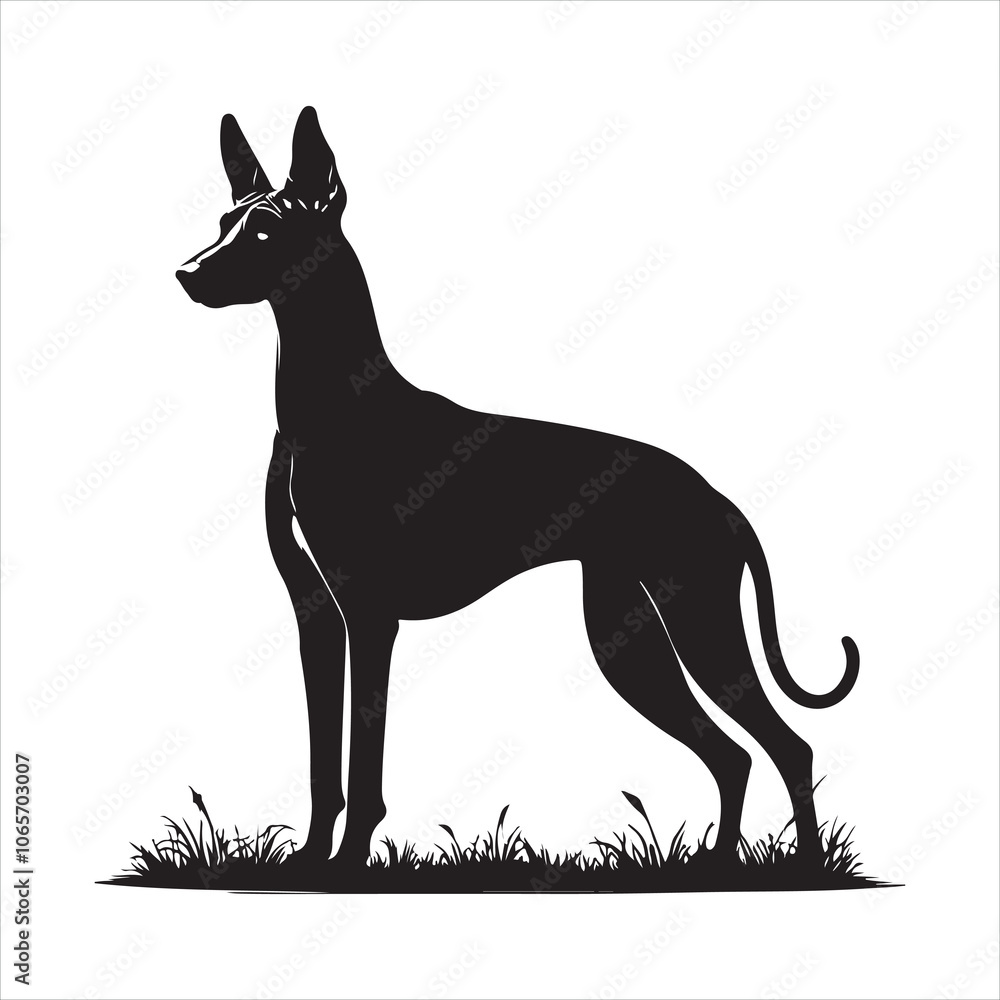 Obraz premium Black silhouette of a sitting dog on a white background