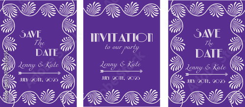 Vintage luxury invitation card with white Art Deco frame vector design. Gatsby Style design	