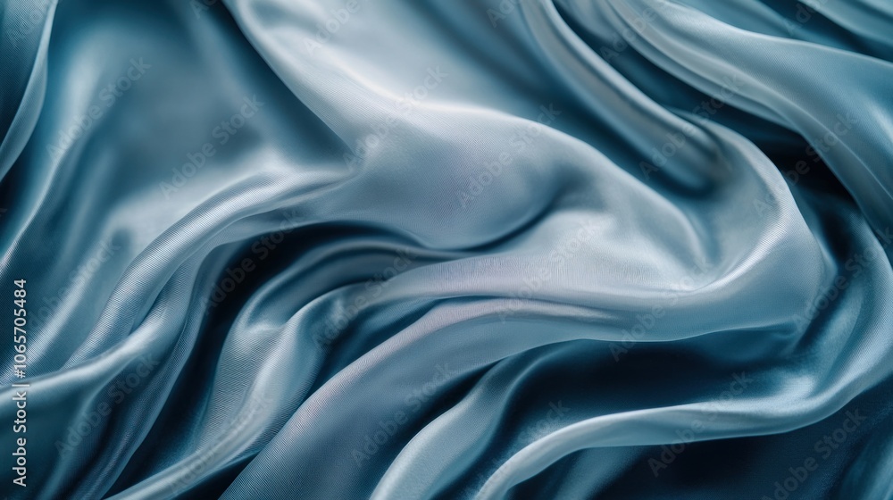 Obraz premium A close-up of flowing blue satin fabric, showcasing its smooth texture and elegant drape.