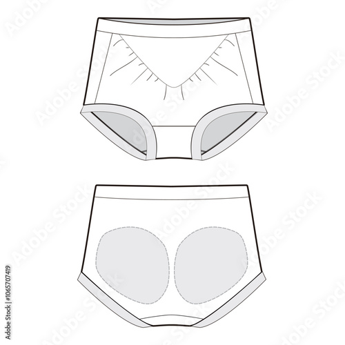 Women's Briefs with V-Front and Padded Back - Technical Drawing

