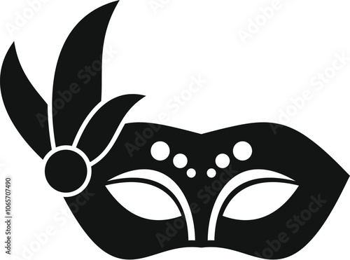 Black and white carnival mask with feather decoration representing celebration and mystery