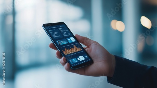 Wallpaper Mural Consultant Holding Phone with Data Visualization Display Torontodigital.ca