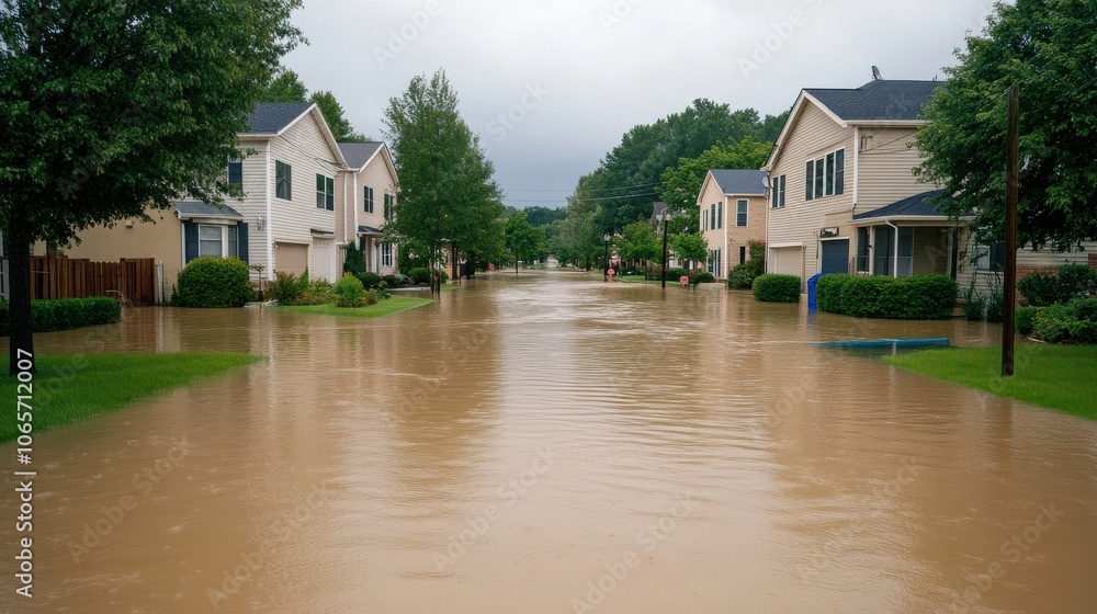 Fototapeta premium Flooded Neighborhood After Intense Rainfall
