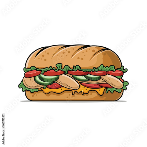 Sandwich vector art, Vegetable sandwich vector, long sandwich vector art illustration
