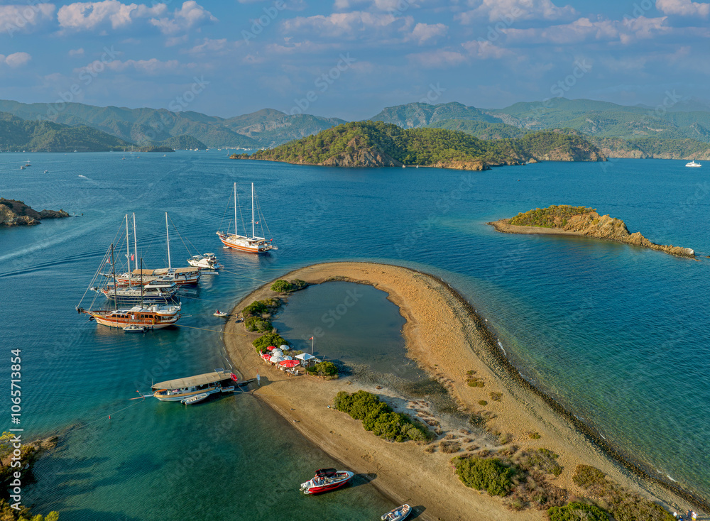 Turkish Maldives Yassıca Islands Drone Photo, Göcek Fethiye, Muğla Türkiye (Türkiye)