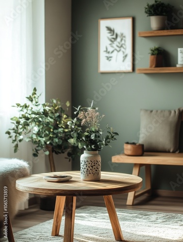 Contemporary Living Room Scene with Potted Plant