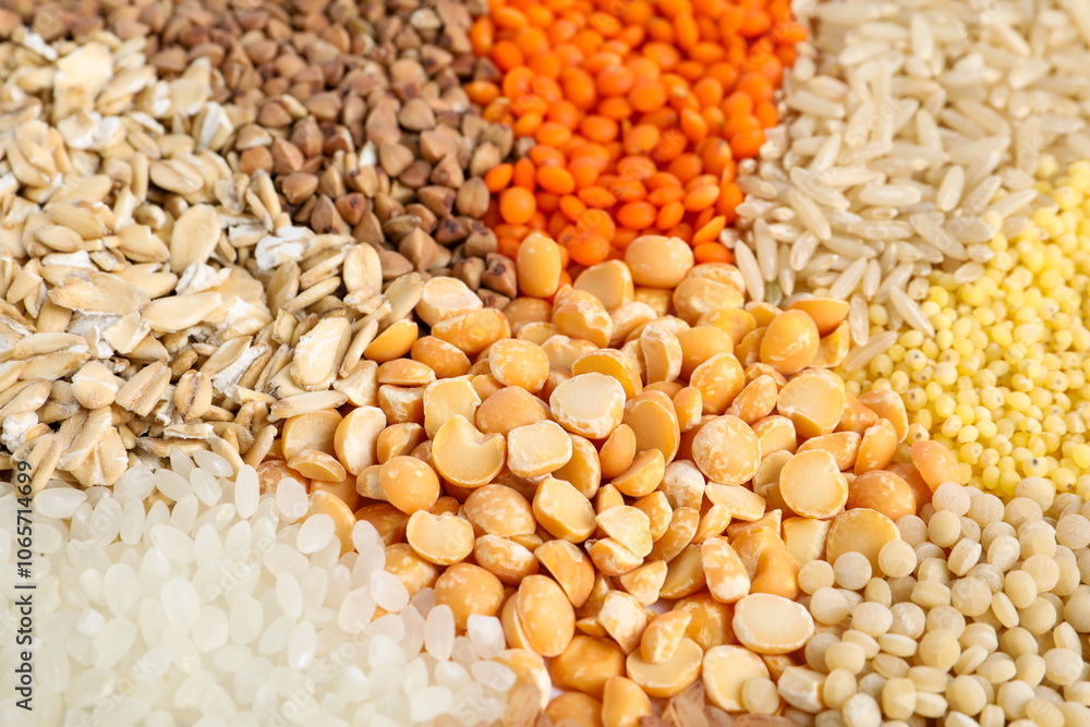 Different cereal grains as background, closeup view Different cereal grains as background, closeup view