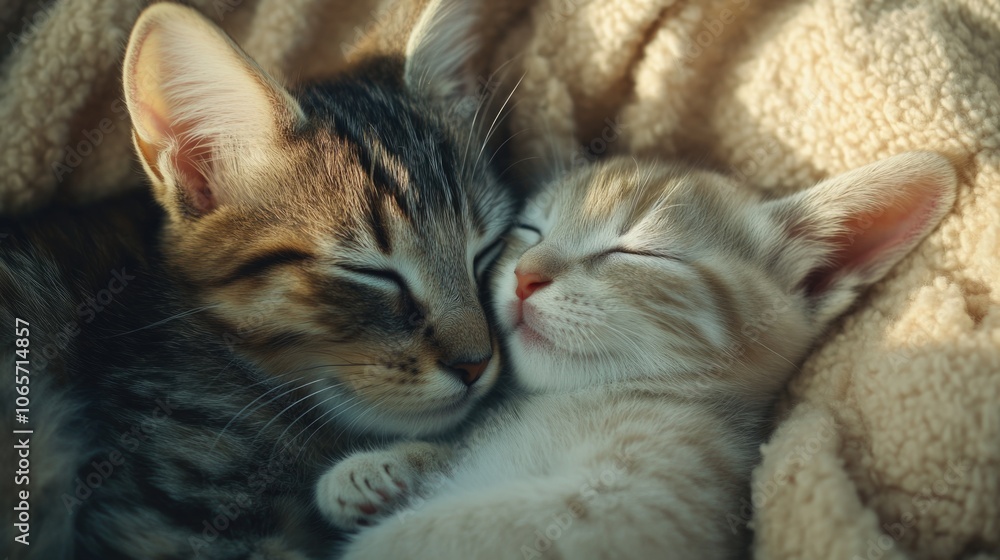 Fototapeta premium Kittens Sleeping Together on Blanket