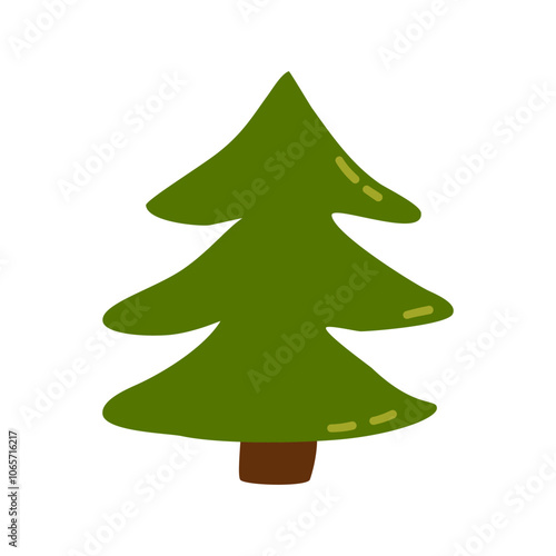 Simple evergreen christmas tree design on white background.