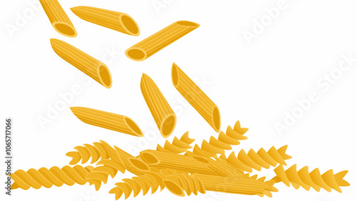 Raw Italian Pasta Variety Vector Illustration Penne and Farfalle Shapes Isolated on white background
