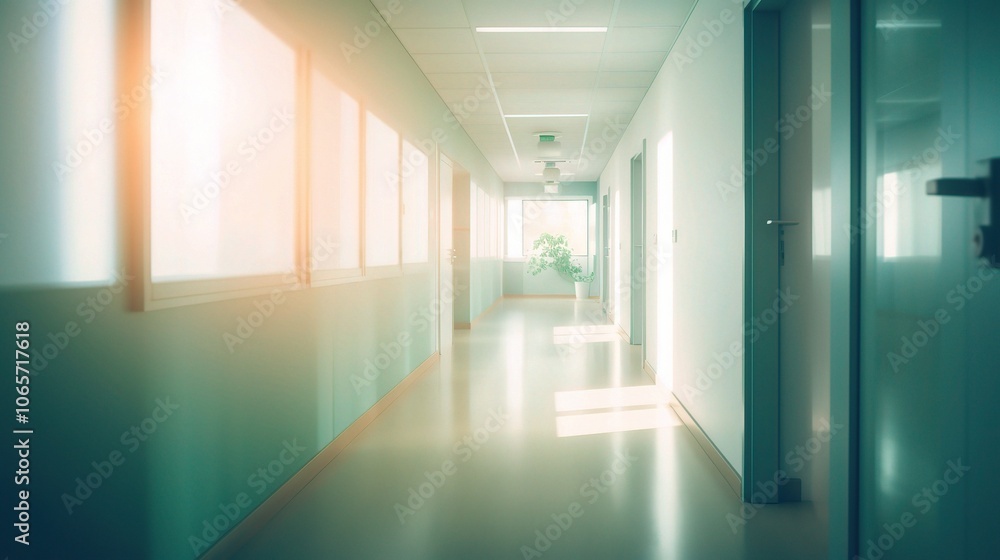 Obraz premium Bright and Serene Hospital Corridor with Natural Light