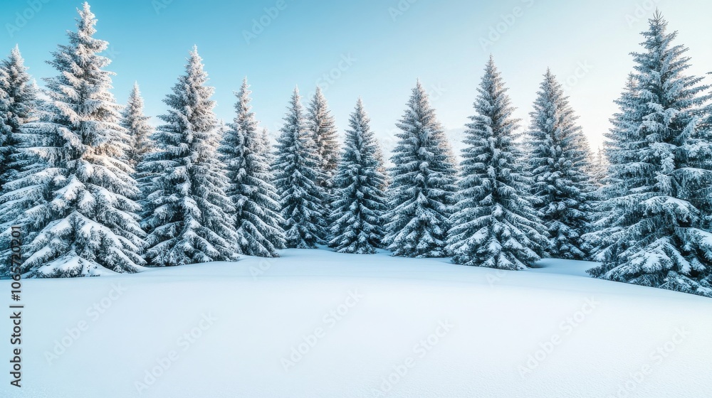 Fototapeta premium Snowy Pine Trees Under Clear Sky