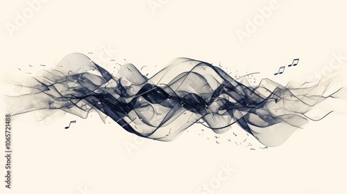 An abstract representation of music, featuring flowing waves and musical notes in a soft color palette. photo