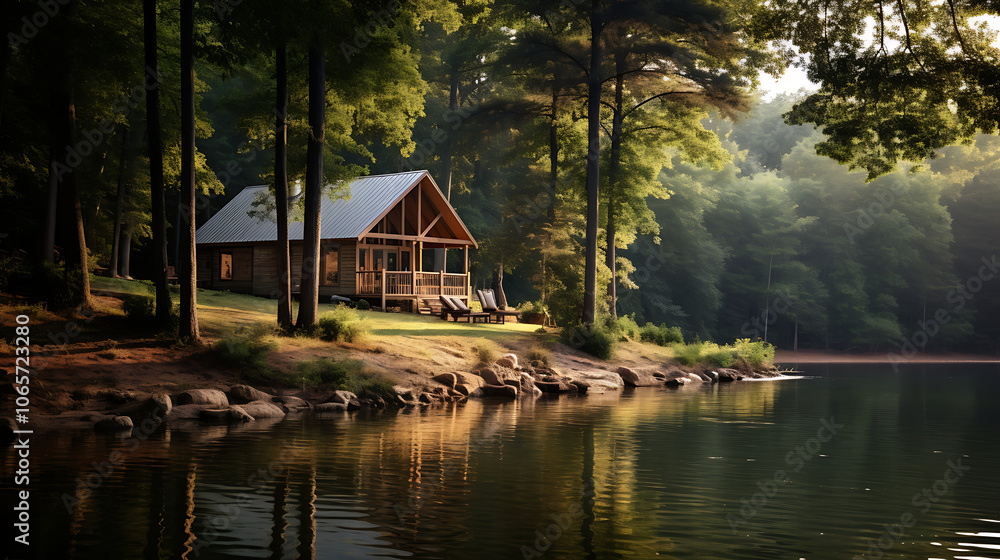 Fototapeta premium Serene Nature Retreat Cabin in the Woods