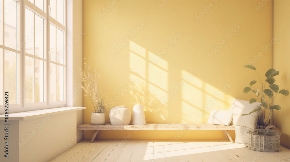 Fototapeta premium Bright and Cozy Minimalist Room with Yellow Walls