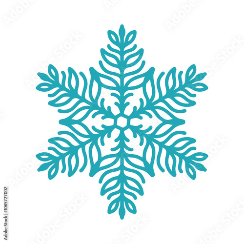 Beautiful snowflake, detailed hand drawn flat vector illustration. Graphic outline doodle drawing. Christmas and New Year symbol. Unique snowflake silhouette icon for frosty winter designs and decor