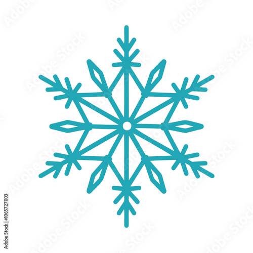 Beautiful snowflake, detailed hand drawn flat vector illustration. Graphic outline doodle drawing. Christmas and New Year symbol. Unique snowflake silhouette icon for frosty winter designs and decor