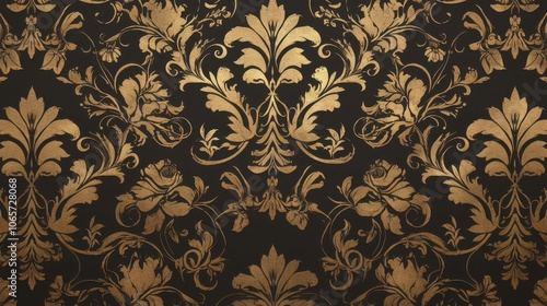 Elegant gold floral pattern on a black background, perfect for sophisticated design projects. photo