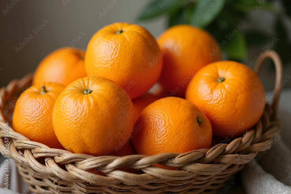 Fresh oranges in a woven basket, showcasing vibrant colors and natural bounty, the joy of the harvest Fresh oranges in a woven basket, showcasing vibrant colors and natural bounty, the joy of the harvest
