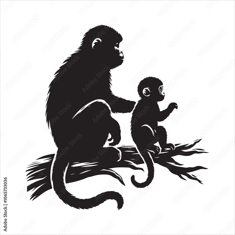 Black silhouette of a sitting monkey on a white background Black silhouette of a sitting monkey on a white background