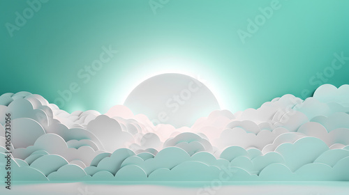 Ethereal Sunrise Over Fluffy Clouds in a Tranquil Turquoise Sky at Dawn